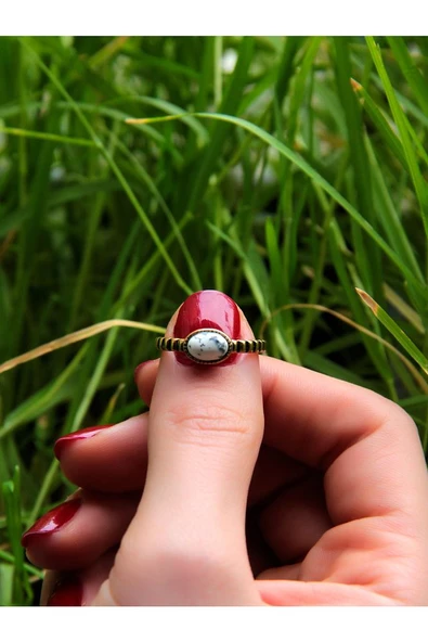 Doğal Taş Dentirit Opal Doğal Taşlı Antik Ayarlanabilir Kadın Yüzük euy30do - Resim 3