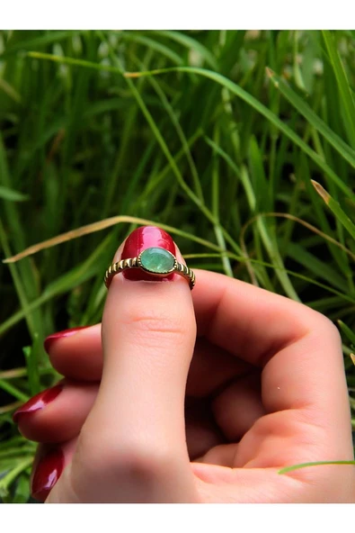 Doğal Taş Yeşil Akik Doğal Taşlı Antik Ayarlanabilir Kadın Yüzük euy30ya - Resim 3