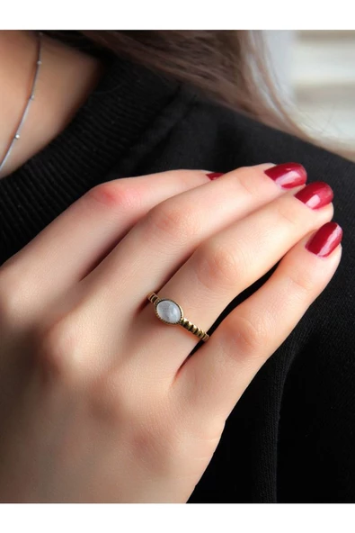 Doğal Taş Aytaşı Doğal Taşlı Antik Ayarlanabilir Kadın Yüzük euy30ay - Resim 2