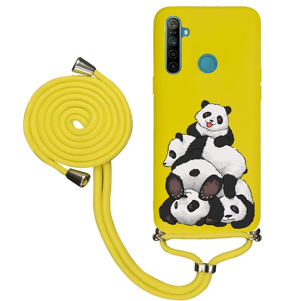 Realme 5İ İpli Lansman Kılıf - Cute Pandas - 2