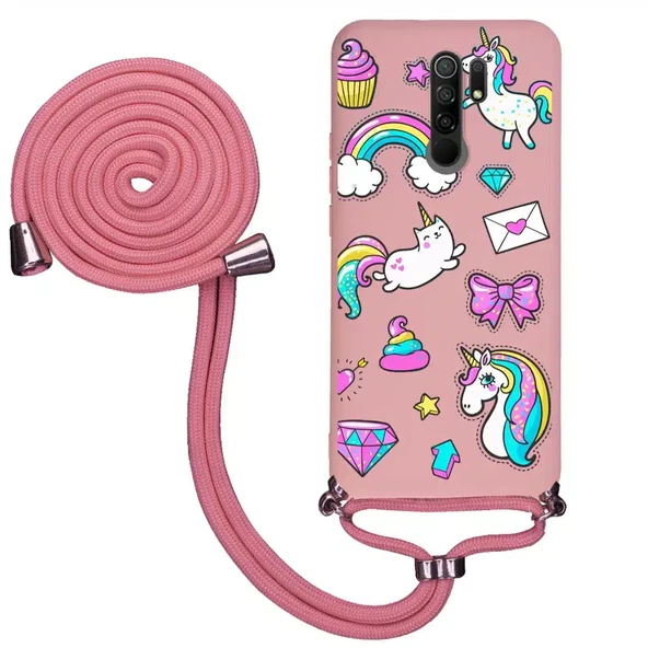 Xiaomi Redmi 9 İpli Lansman Kılıf - Unicorns Blank