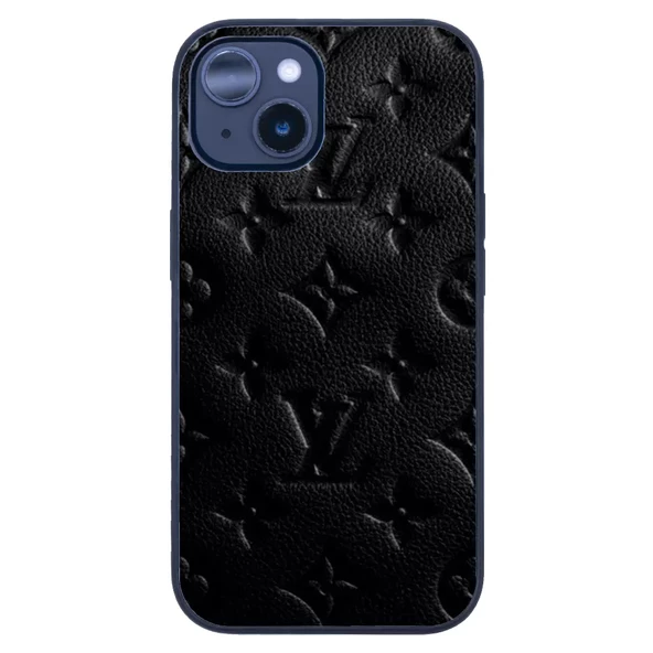 iPhone 14 Tamperli Glossy Cam Kapak - LV Black