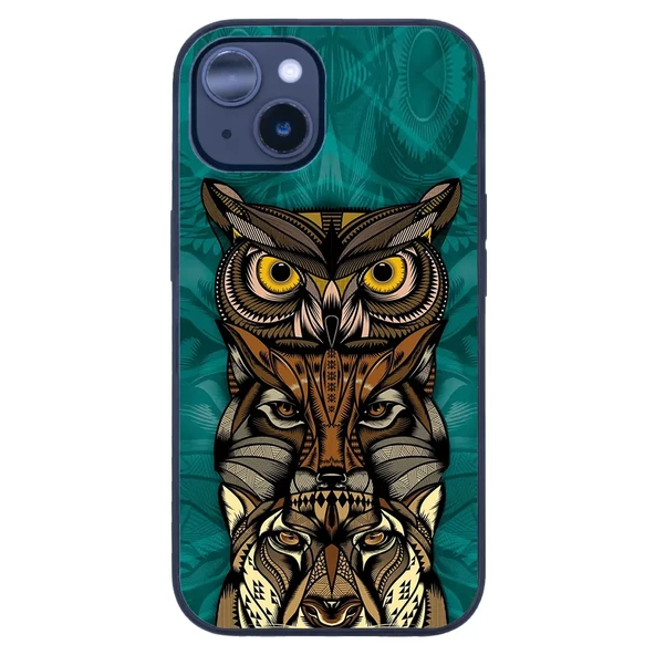 iPhone 14 Plus Tamperli Glossy Cam Kapak - Owl