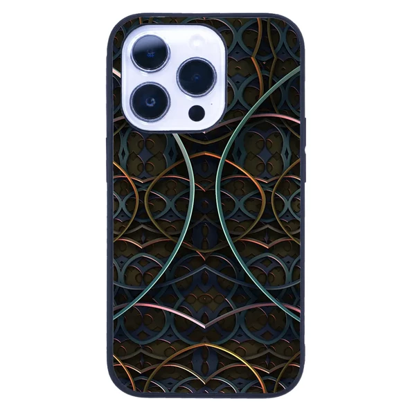 iPhone 14 Pro Tamperli Glossy Cam Kapak - Line Art