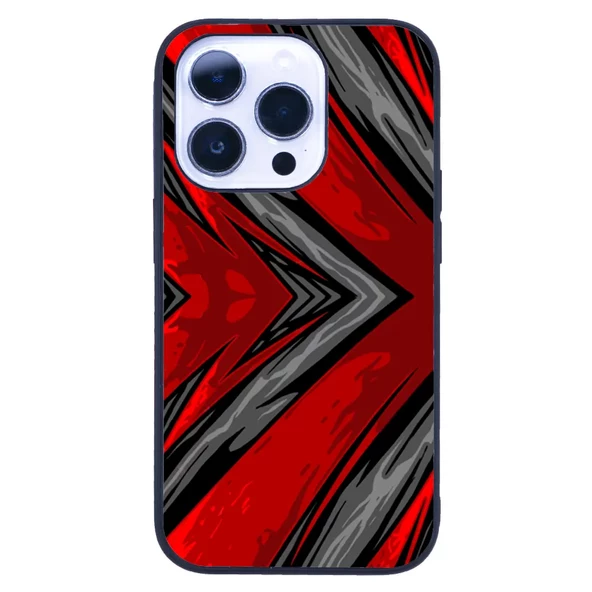 iPhone 14 Pro Max Tamperli Glossy Cam Kapak - Red Grey