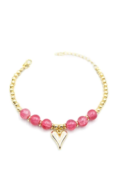 Boncuklu Kalp Bileklik - Pembe - 2