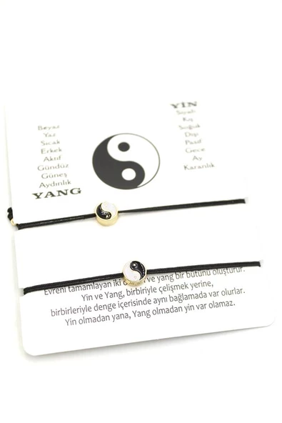 İpli Yin Yang Bileklik - Siyah