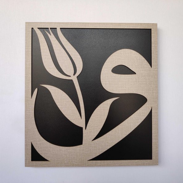 DEKORATİF MODERN LALELİ VAV DUVAR PANOSU - 37x40cm - Dokulu Gri - 1
