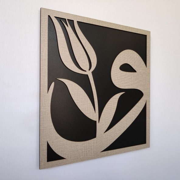 DEKORATİF MODERN LALELİ VAV DUVAR PANOSU - 37x40cm - Dokulu Gri - 2