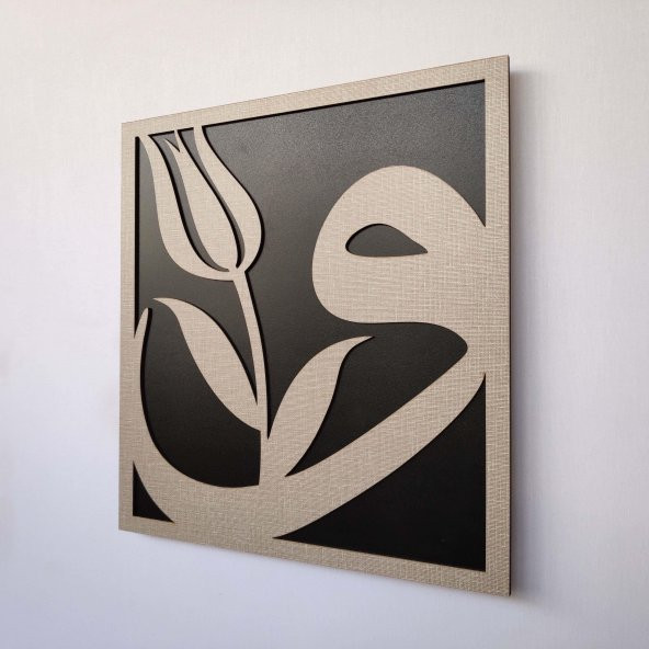 DEKORATİF MODERN LALELİ VAV DUVAR PANOSU - 37x40cm - Dokulu Gri - 3