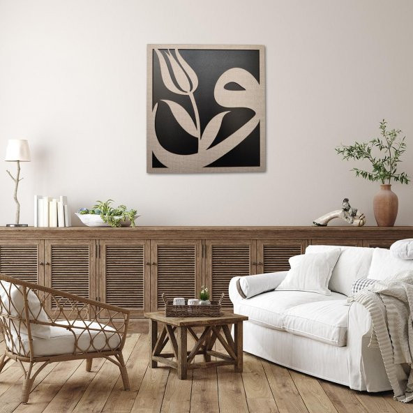 DEKORATİF MODERN LALELİ VAV DUVAR PANOSU - 37x40cm - Dokulu Gri - 5