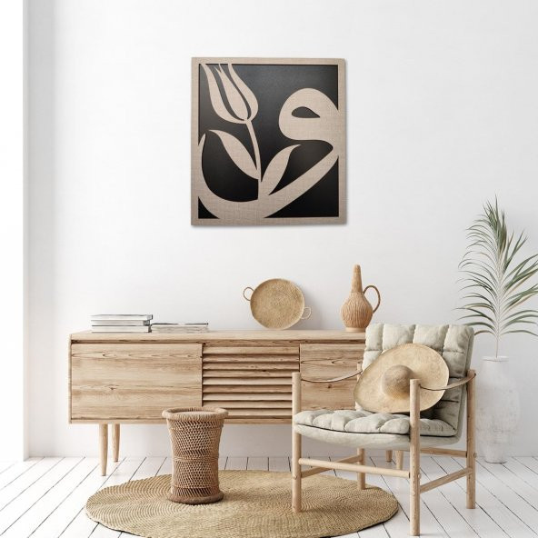 DEKORATİF MODERN LALELİ VAV DUVAR PANOSU - 37x40cm - Dokulu Gri - 6