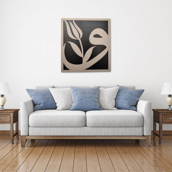 DEKORATİF MODERN LALELİ VAV DUVAR PANOSU - 37x40cm - Dokulu Gri - 7