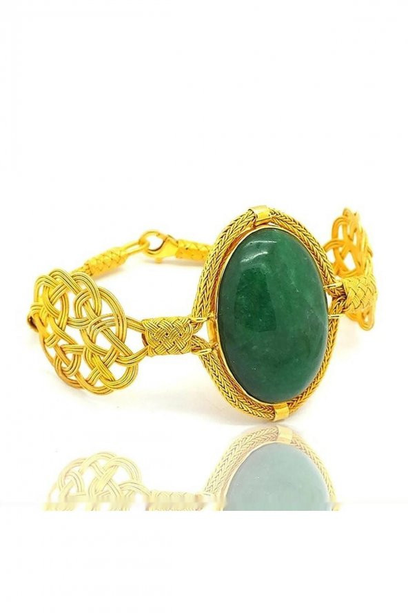 Kazaz El İşi Firuze Taşlı Altın Kaplama 1000 Ayar Gümüş Bileklik - 2