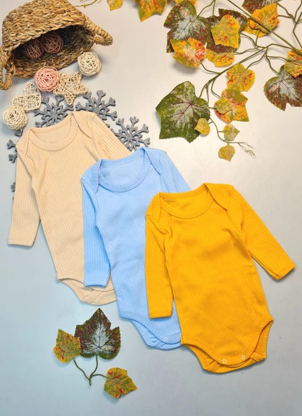 CemBebe Üçlü Raporlu Bebek Çıtçıtlı Body (Mavi)