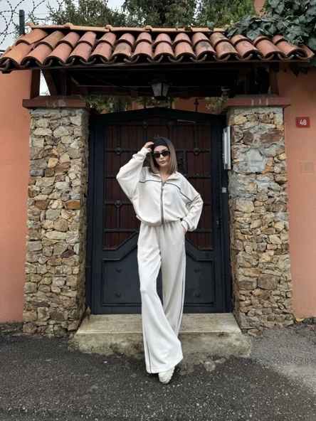 Fermuarlı Eşofman Pantolon  Takım - Beyaz - 5