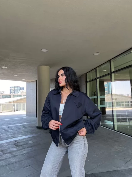 Gömlek Yaka Bomber Ceket - Siyah - 8