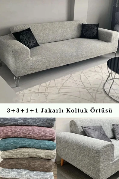 Upmall Koltuk Örtüsü 3+3+1+1 Takımı Lastikli Esnek Yıkanabilir Çekyat Kanepe Kılıfı - 2