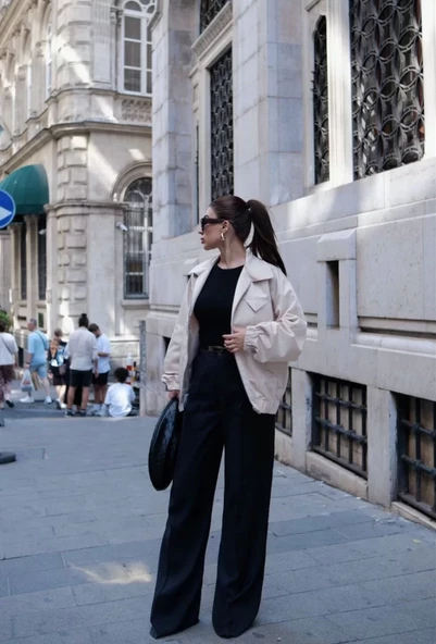 Gömlek Yaka Bomber Ceket - Beyaz - 6