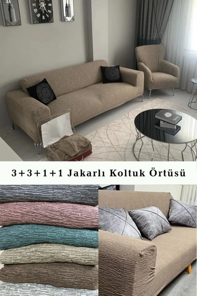 Upmall Koltuk Örtüsü 3+3+1+1 Takımı Lastikli Esnek Yıkanabilir Çekyat Kanepe Kılıfı - 6