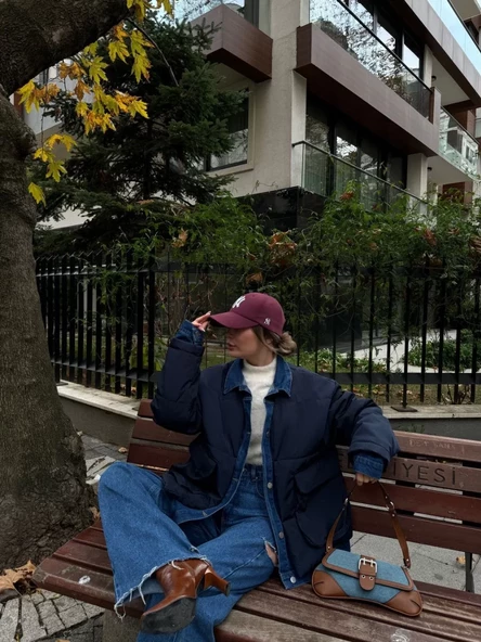 Jeans Detaylı  CEKET - Lacivert