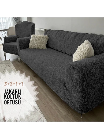 Upmall Koltuk Örtüsü 3+3+1+1 Takımı Lastikli Esnek Yıkanabilir Çekyat Kanepe Kılıfı - 3