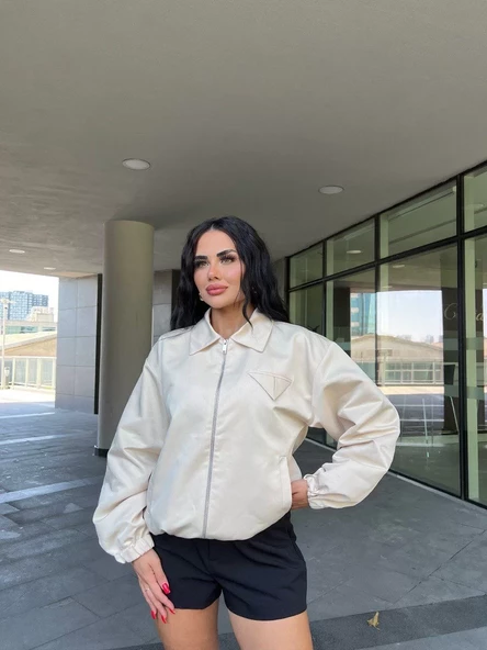 Gömlek Yaka Bomber Ceket - Beyaz - 7