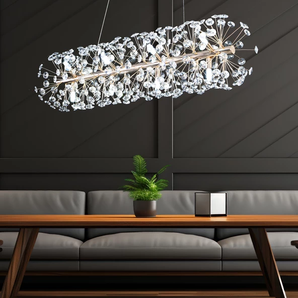 Apliqa Gloria Sıralı Gold Yemek Masası Üstü Kristal Taşlı Modern Tasarım Salon Avize ürün görseli