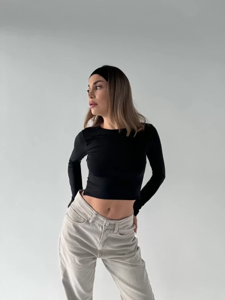 Sırt Dekoltelı  Crop - Siyah - 2