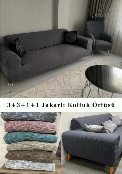 Upmall Koltuk Örtüsü 3+3+1+1 Takımı Lastikli Esnek Yıkanabilir Çekyat Kanepe Kılıfı - 4
