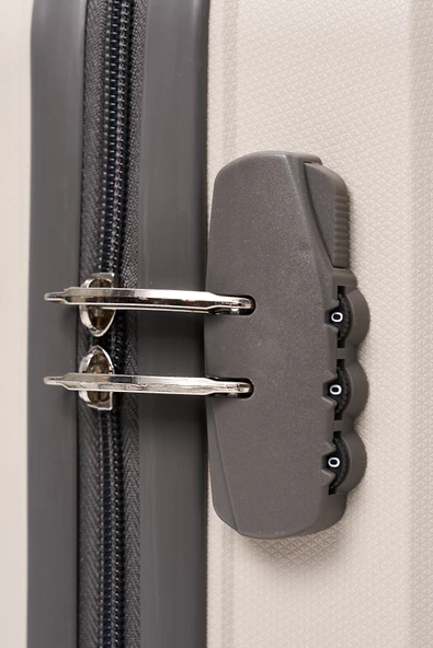 Elatae Premium Poliropilen Kırılmaz 3'lü Valiz Seti Büyük - Orta Boy ve Makyaj Bej - Antrasit V305 - Resim 7