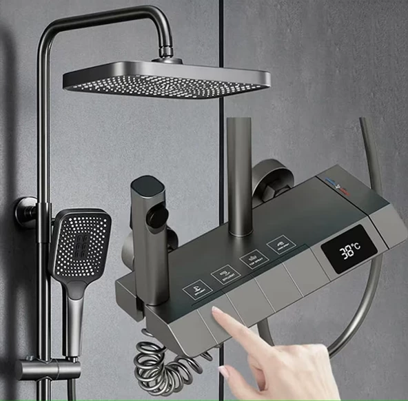 TERMOSTATİK ANTRASİT ULTRA LÜKS  BANYO SETİ 4 FONKSIYONLU