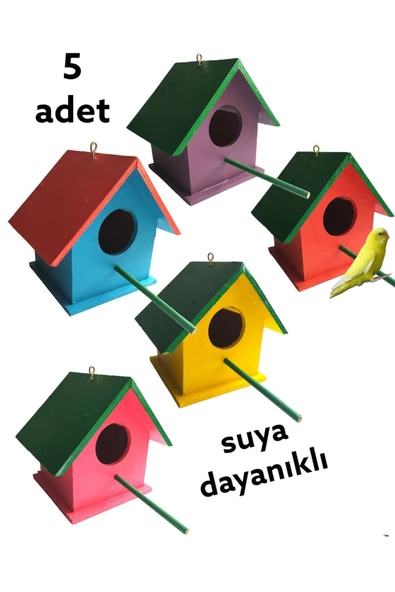 ncy  Ahşap Kuş Yuvası Kuş Evi Dış Mekan Suya Dayanıklı 5 Adet 15x15x20 Cm