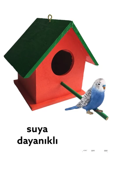 değerli hobi  Ahşap Kuş Yuvası Dış Mekan Suya Dayanıklı Turuncu Yeşil 15x15x20 Cm