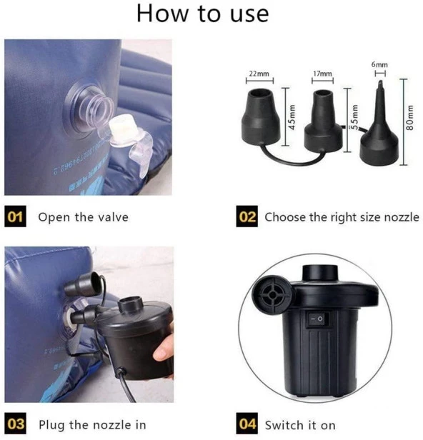 12V Araç Çakmağından Çalışan 3 Başlık Çift Fonk. Elektrikli Pompa - 3