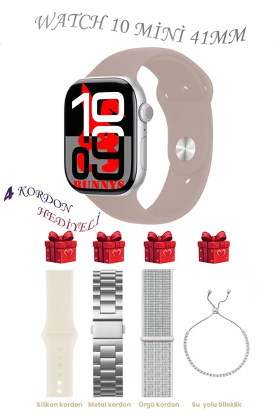 Bunnys Huawei P30 Lite Uyumlu Gül Akıllı Saat Watch 10 Mini Kordon Hediyeli AMOLED EKRAN 41MM