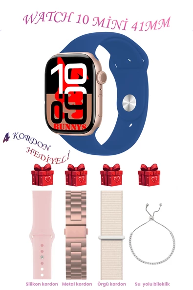 Bunnys Huawei P30 Lite Uyumlu Mavi Akıllı Saat Watch 10 Mini Kordon Hediyeli AMOLED EKRAN 41MM