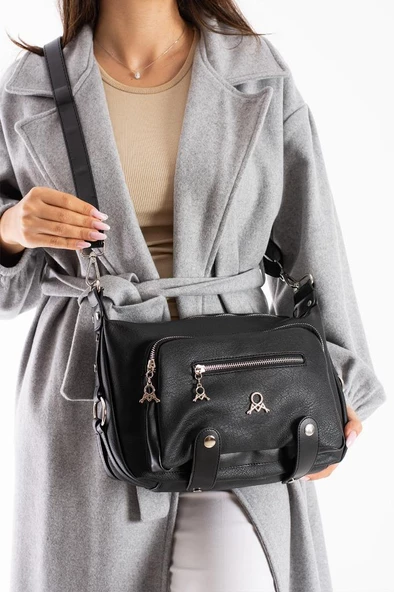Kadın Postacı Çanta Çapraz Askılı Vegan Deri Omuz Çantası 32*22 Cm Suni Deri Mega Bag - 12