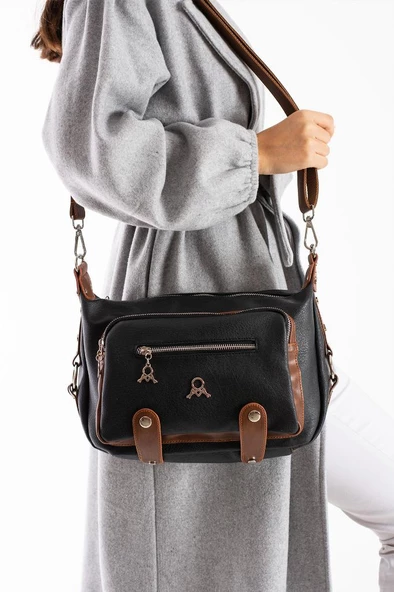 Kadın Postacı Çanta Çapraz Askılı Vegan Deri Omuz Çantası 32*22 Cm Suni Deri Mega Bag - 5