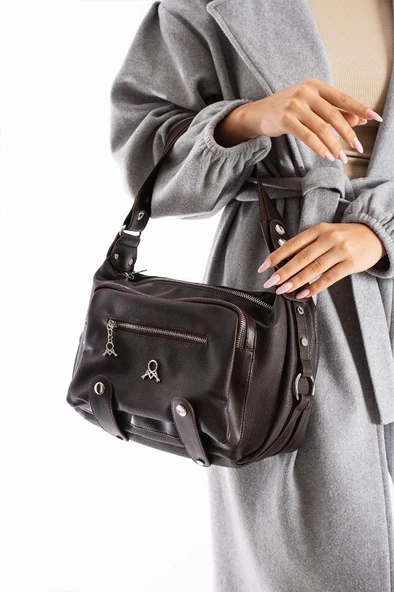 Kadın Postacı Çanta Çapraz Askılı Vegan Deri Omuz Çantası 32*22 Cm Suni Deri Mega Bag - 7