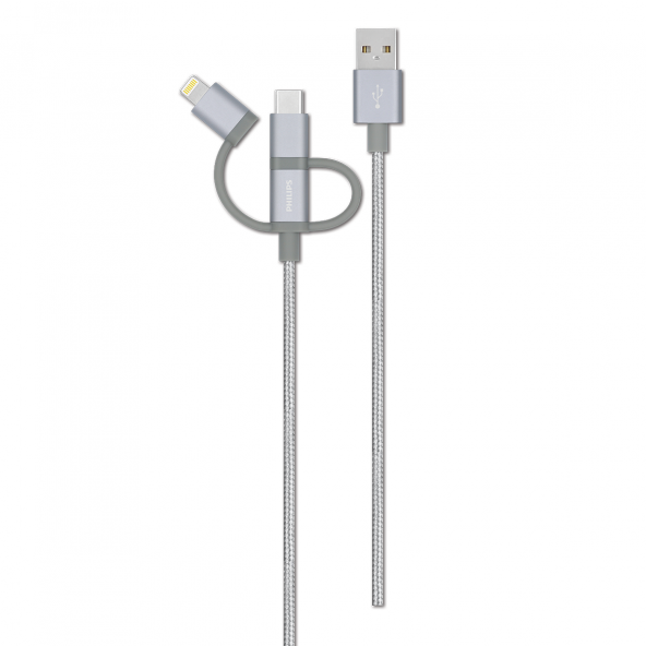 Philips DLC2608SR IMF Lisanslı Lightning&Type-C&Micro USB Bir Arada Şarj Kablosu