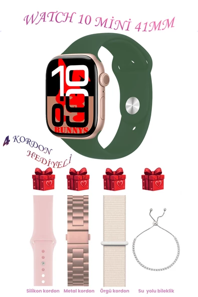 Bunnys Xiaomi Redmi Note 8 Uyumlu Haki Akıllı Saat Watch 10 Mini Kordon Hediyeli AMOLED EKRAN 41MM