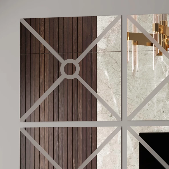 FİYA Dekoratif Kumlama Desenli Ayna Takımı (4 Parça - Yapıştırmalı) - 2