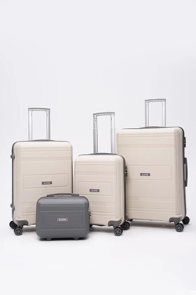 4'lü Valiz Seti Elatae Premium Polipropilen Kırılmaz Büyük - Orta - Kabin Boy ve Makyaj Bej - Antrasit V305 ürün görseli