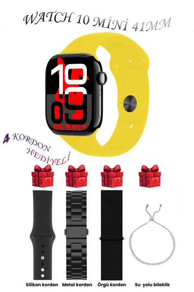 Bunnys Poco M4 Uyumlu Sarı Akıllı Saat Watch 10 Mini Kordon Hediyeli AMOLED EKRAN 41MM ürün görseli