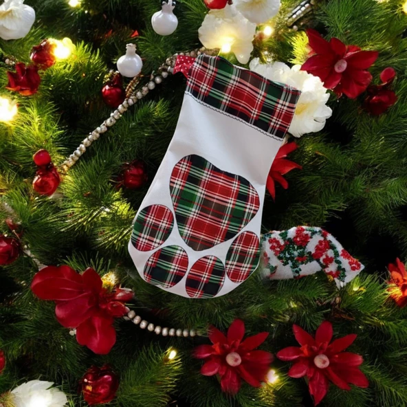 40 cm Pati Kesesi Yılbaşı & Christmas Desenli Dekoratif Hediye Kesesi, Noel Çorabı, Yılbaşı Süsü, Şömine Süsü, Yılbaşı Ağaç Süsü - 2