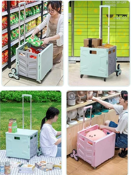 Germany Style Katlanabilen Merdiven Çıkabilen Pazar ve Market Alışveriş Arabası 40 KG - 2