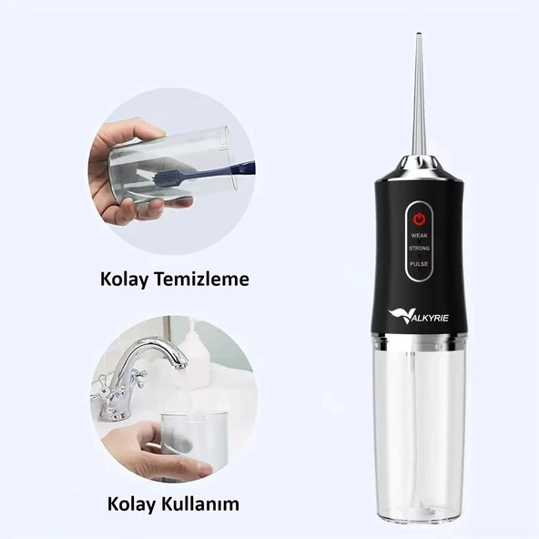 Valkyrie Şarj Edilebilir 4 Başlıklı Taşınabilir Diş Protez Bakım ve Ağız Duşu Yüksek Kapasite Siyah - 9