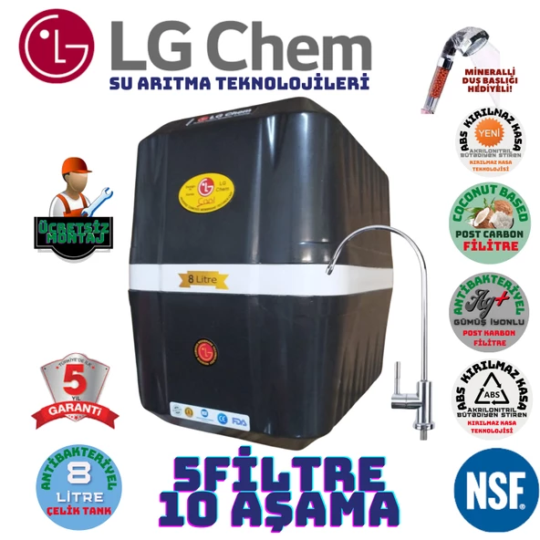 LG Chem COOL SİYAH BEYAZ MONTAJ DAHİL 8 LİTRE 5 FİLTRE 10 AŞAMA SU ARITMA CİHAZI