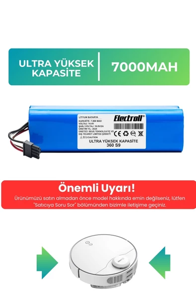 360 S9 Uyumlu Batarya (ULTRA YÜKSEK KAPASİTE) 7000mah Pil Robot Süpürge Batarya Değişimi